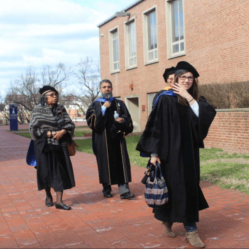 Dr. Gourdine, Dr. Husain, Dr. Kolivoski, and Dr. Whitaker in graduation gowns