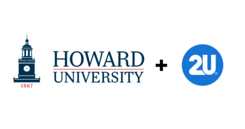Howard University Logo, a plus sign, and the 2U logo